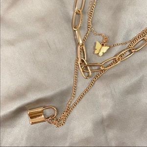 ✨NEW!!✨ butterfly & lock layered necklace
